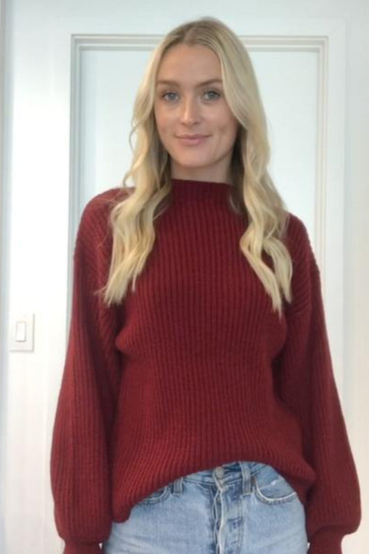 Mock Turtleneck Balloon Sleeve Sweater