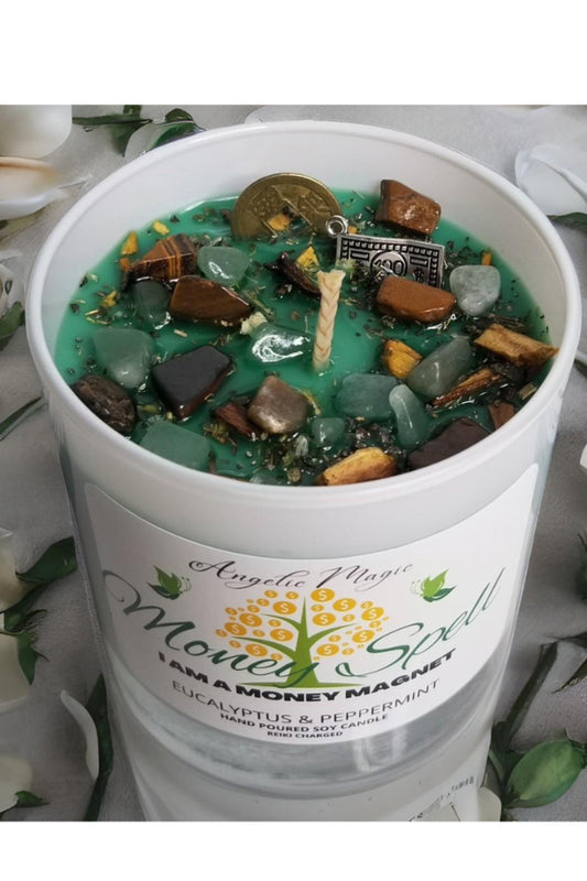 Money Spell Crystal Candle - Reiki  Charged