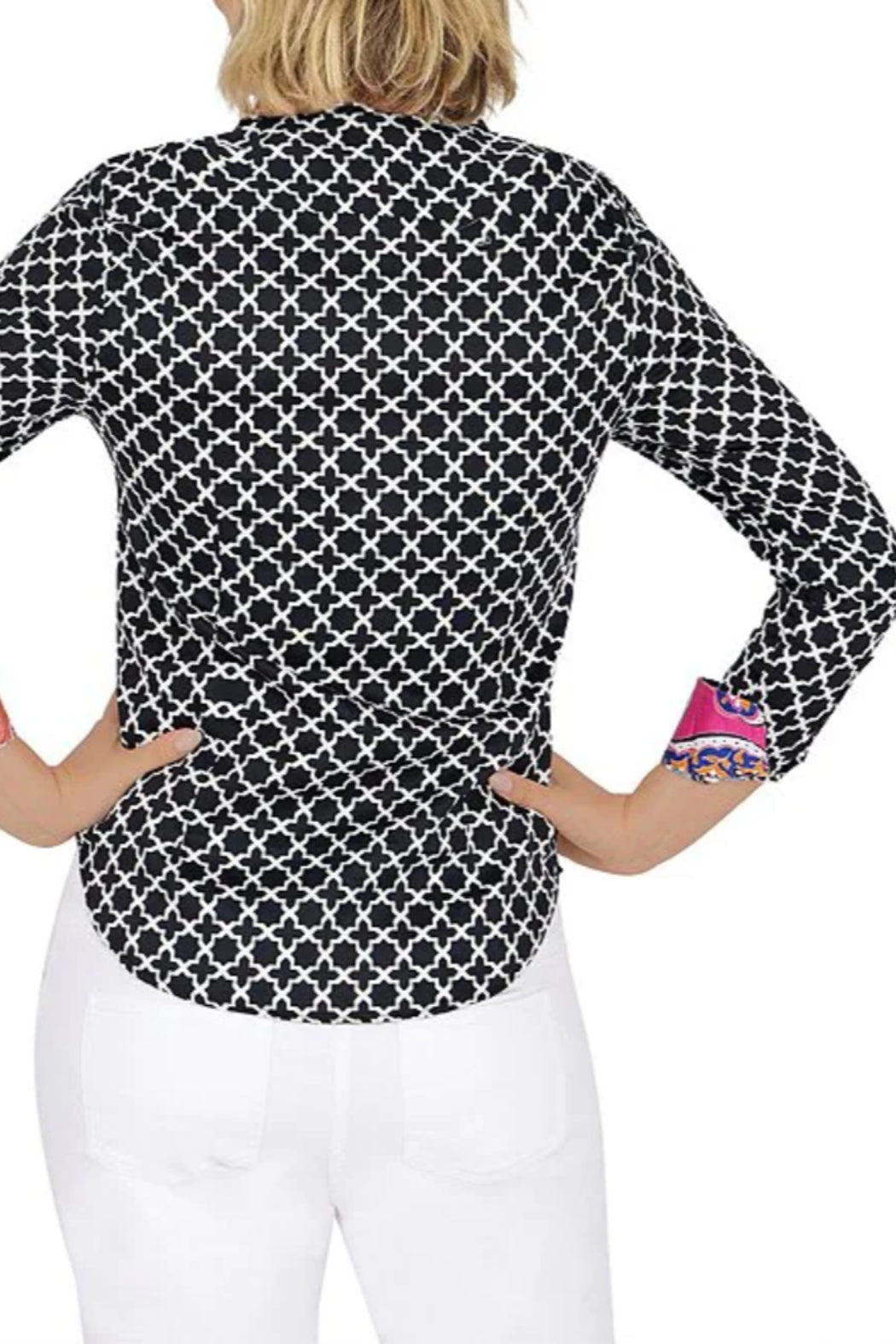 Moroccan Tile Print Button Down Collar Long Sleeve Button Front Shirt