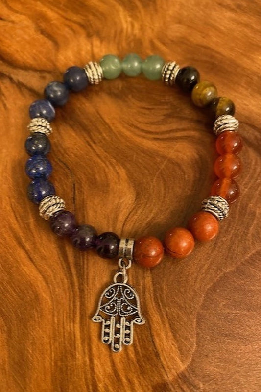 Multi Gemstone Hamsa Chakra Bracelet