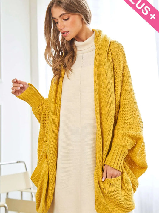 Mustard Knit Dolman Sleeves Cardigan