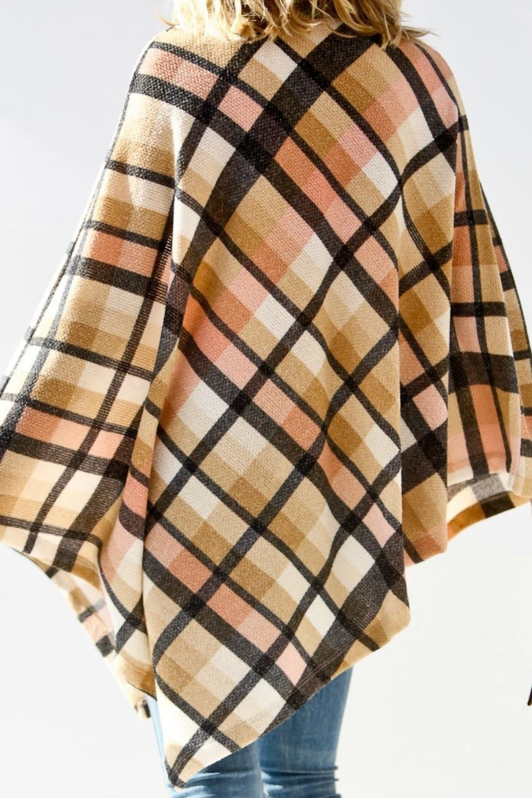 Mockneck Plaid Poncho