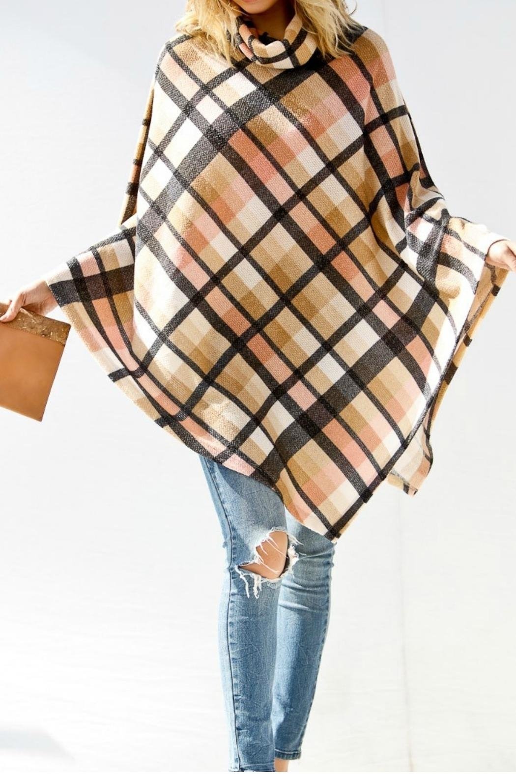 Mockneck Plaid Poncho
