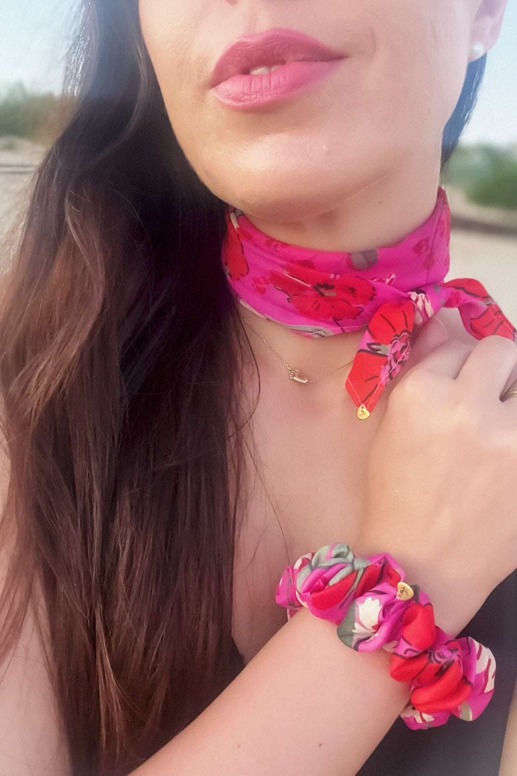 Natural 100% Silk Scarf and Hair Elastic Scrunchie Set