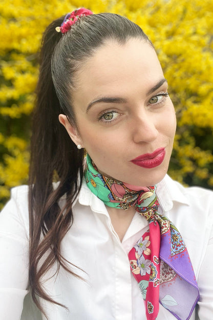 Natural 100% Silk Scarf and Hair Elastic Scrunchie Set