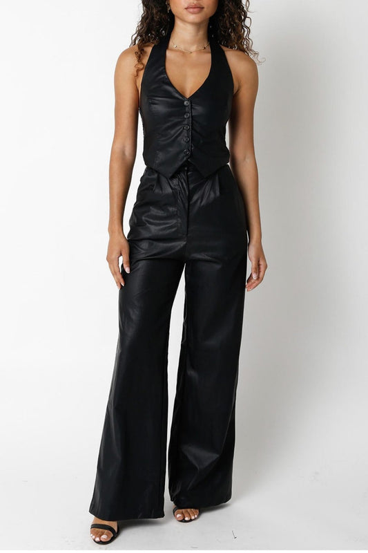 Pu Halter Jumpsuit