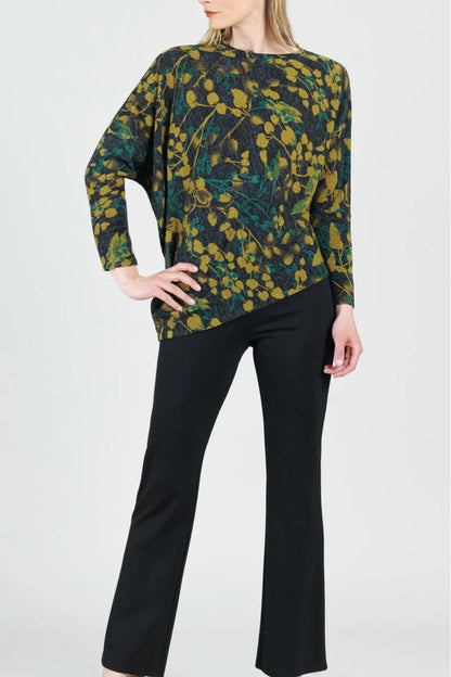 Olive-Leaves Angle-Hem Sweater