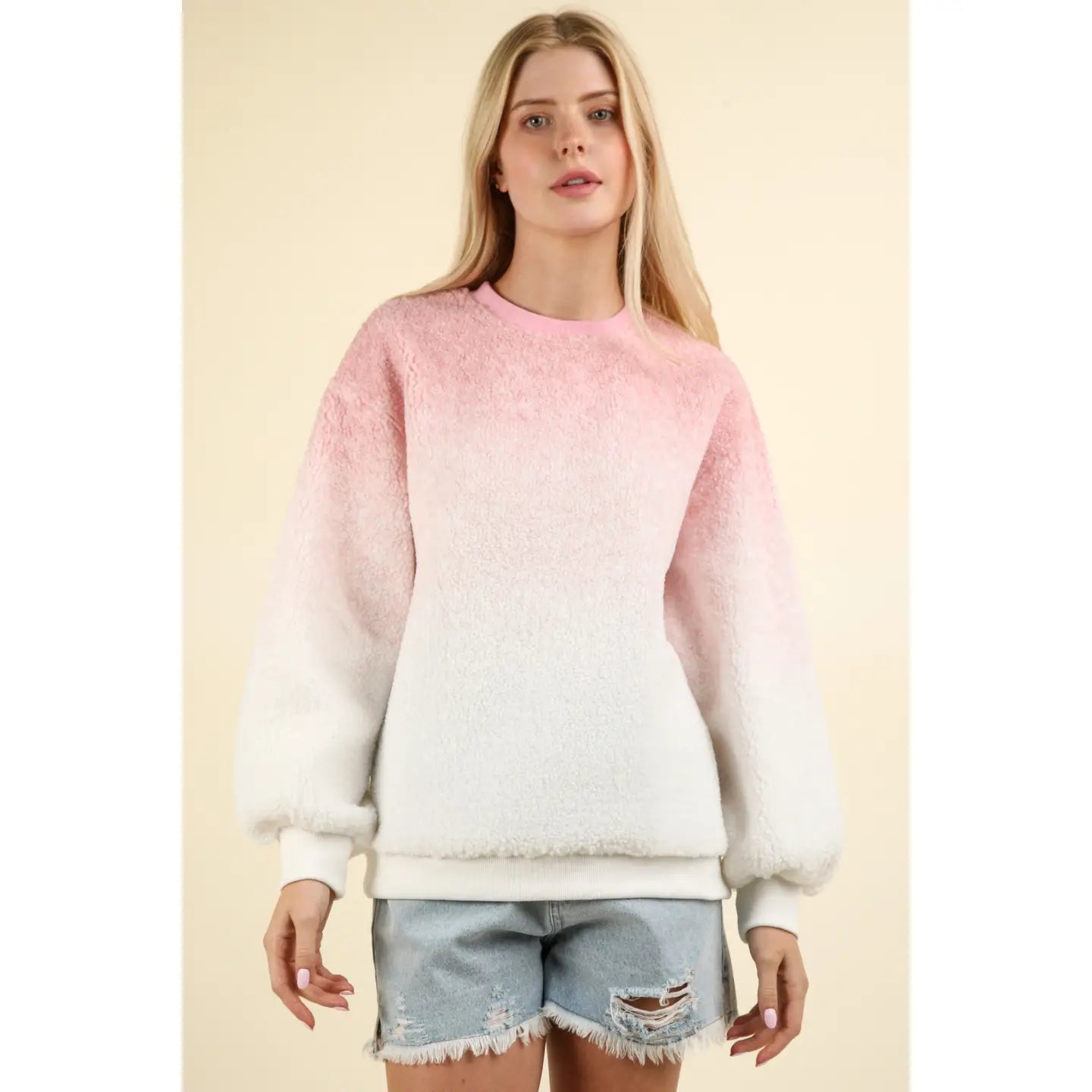 Pink Fleece Warm Cozy Ombre Oversized Knit sweater