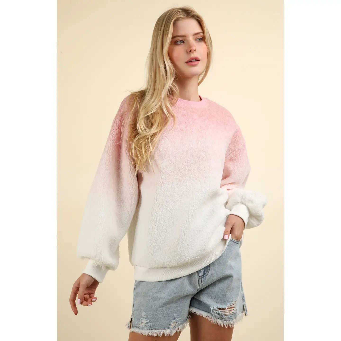 Pink Fleece Warm Cozy Ombre Oversized Knit sweater