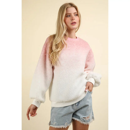 Pink Fleece Warm Cozy Ombre Oversized Knit sweater