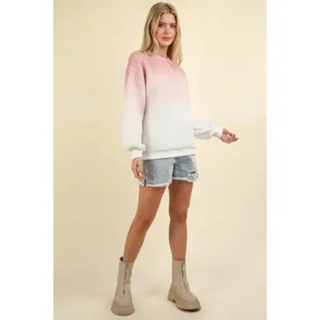 Pink Fleece Warm Cozy Ombre Oversized Knit sweater