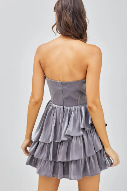 Open Shoulder Ruffle Mini Dress