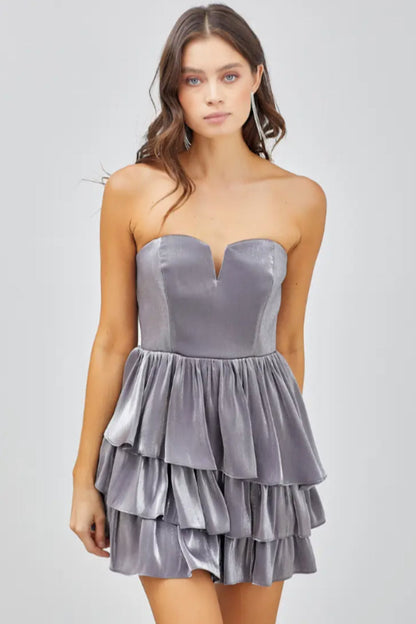 Open Shoulder Ruffle Mini Dress