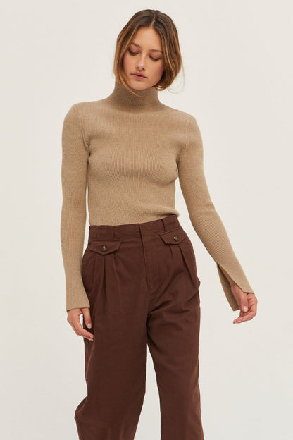 Padded Shoulder Ribbed Sweater