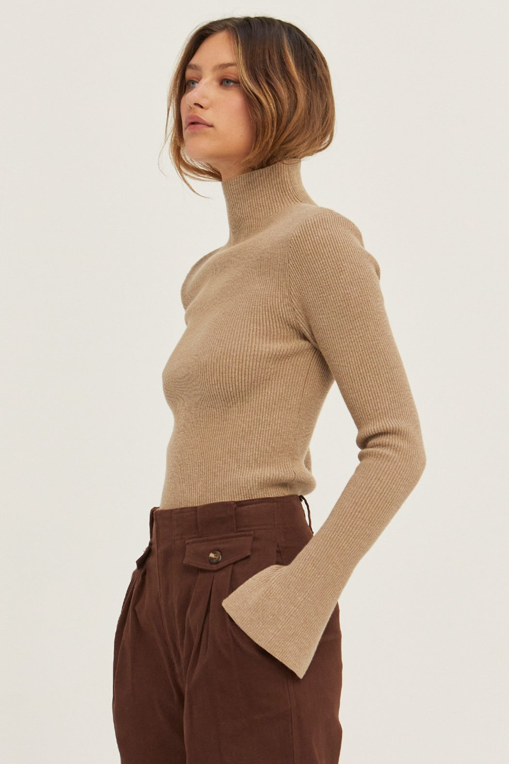 Padded Shoulder Ribbed Sweater