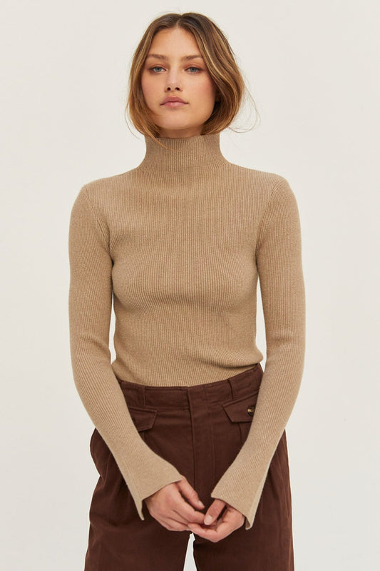 Padded Shoulder Ribbed Sweater