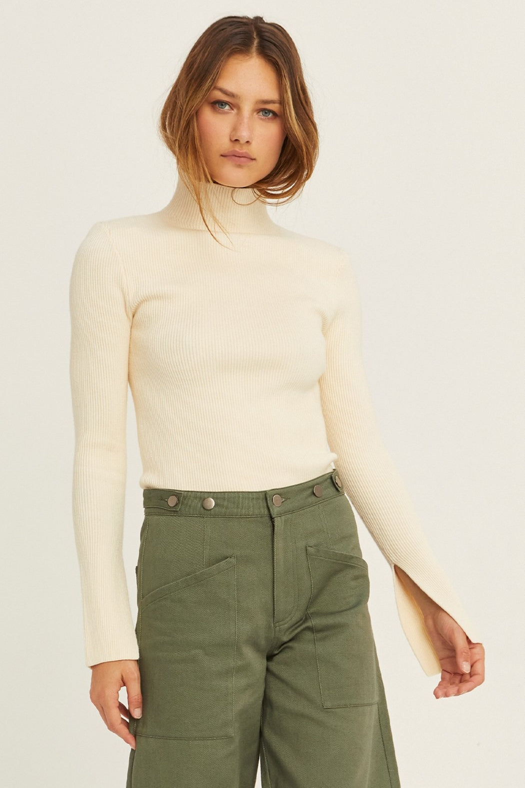 Padded Shoulder Ribbed Sweater