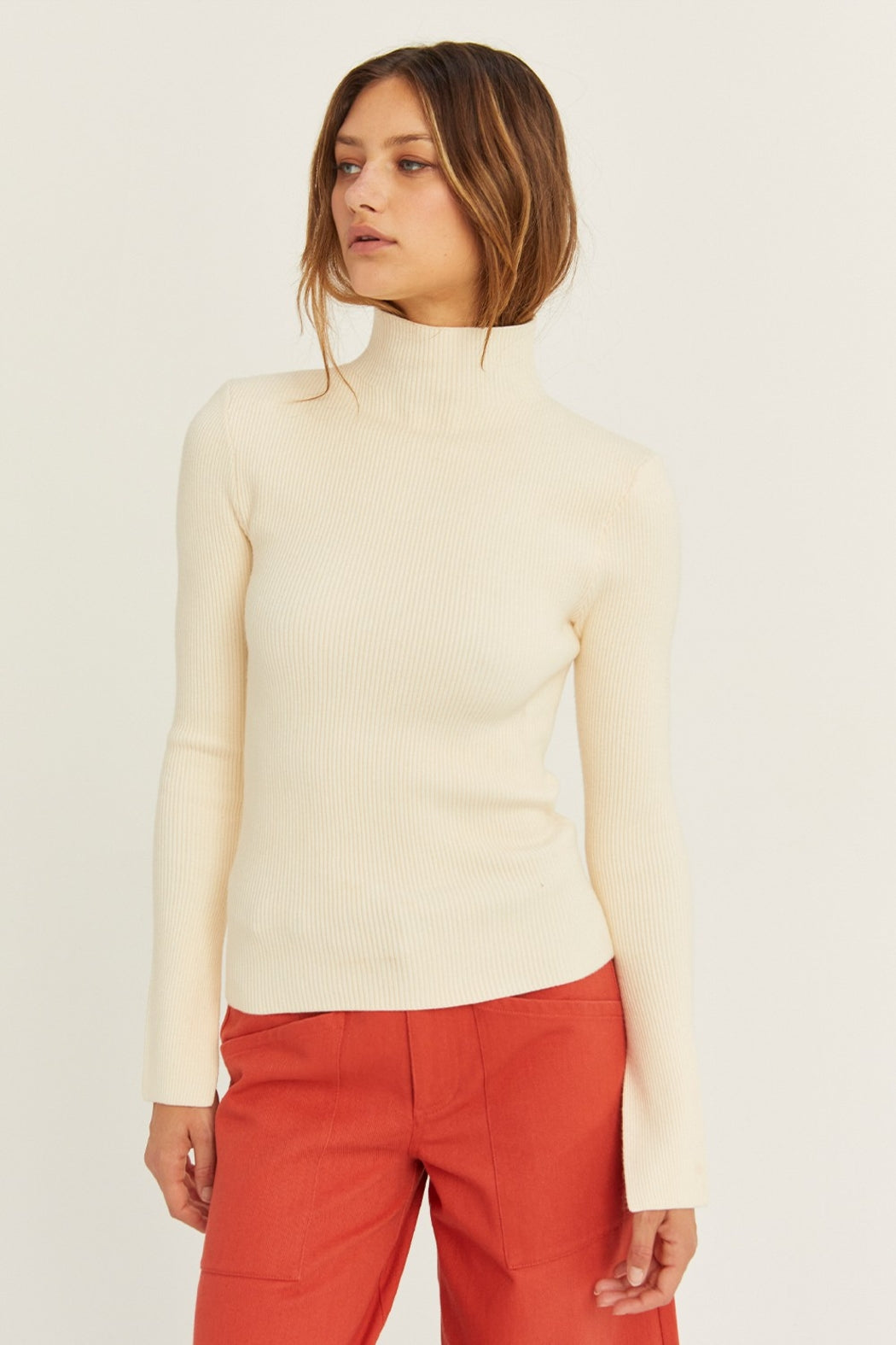 Padded Shoulder Ribbed Sweater