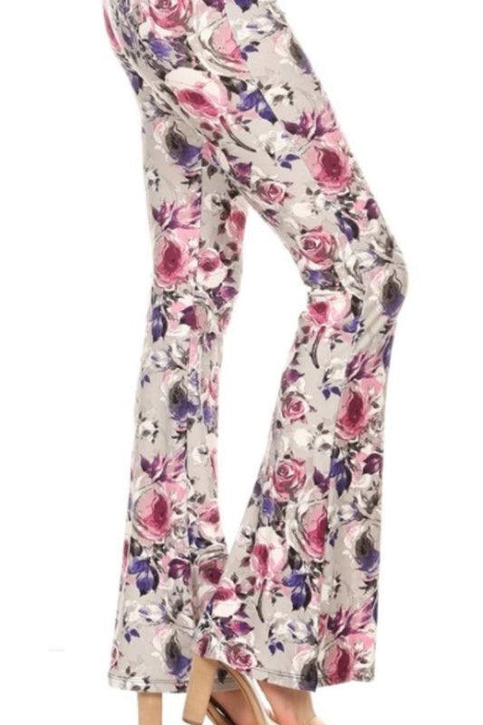 Palazzo Pant - Rose Print on Grey