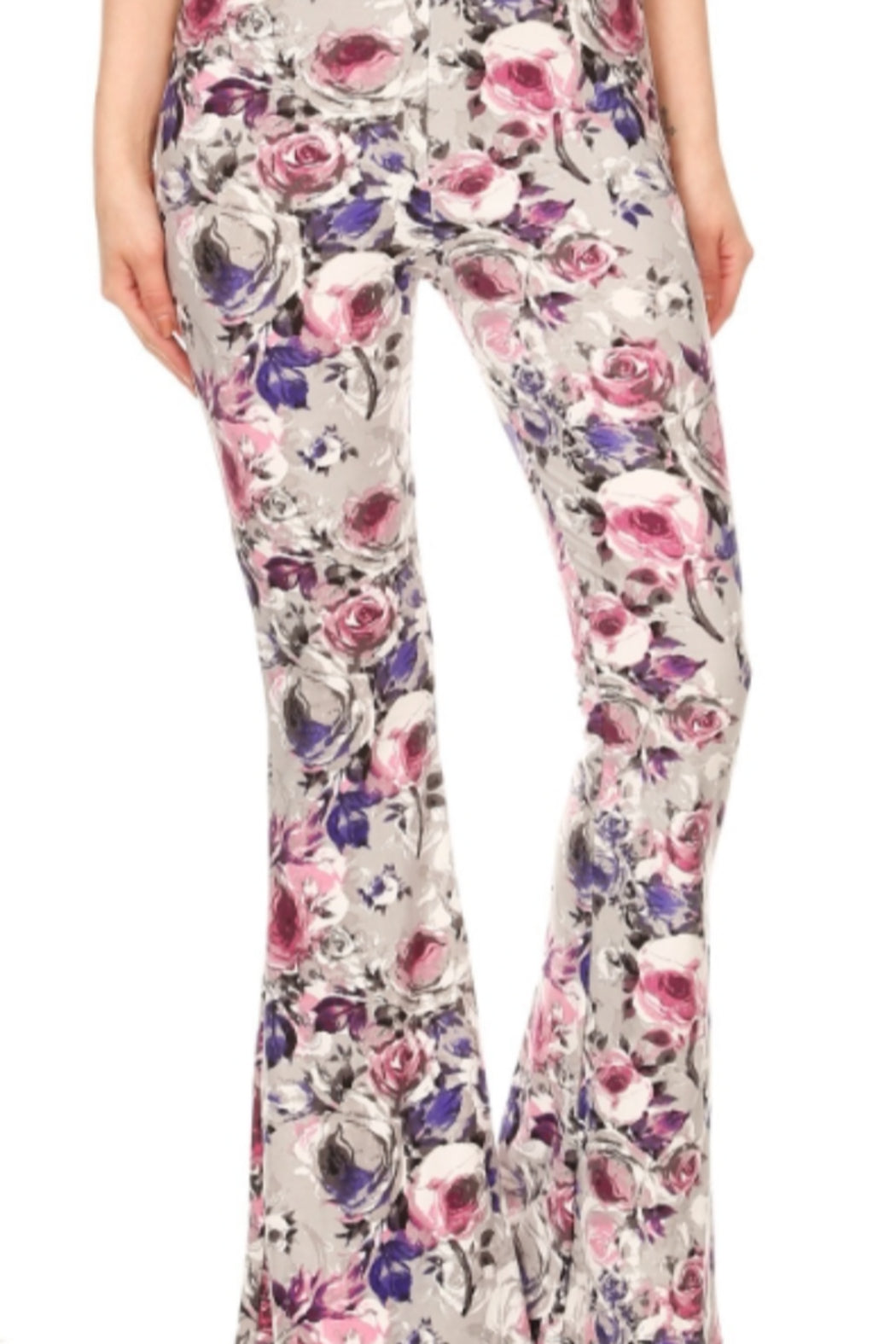 Palazzo Pant - Rose Print on Grey