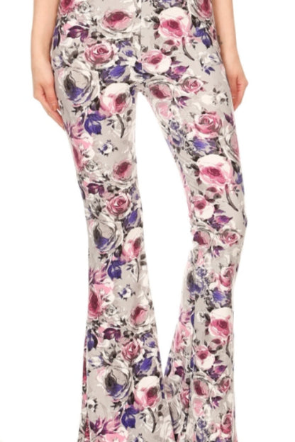 Palazzo Pant - Rose Print on Grey