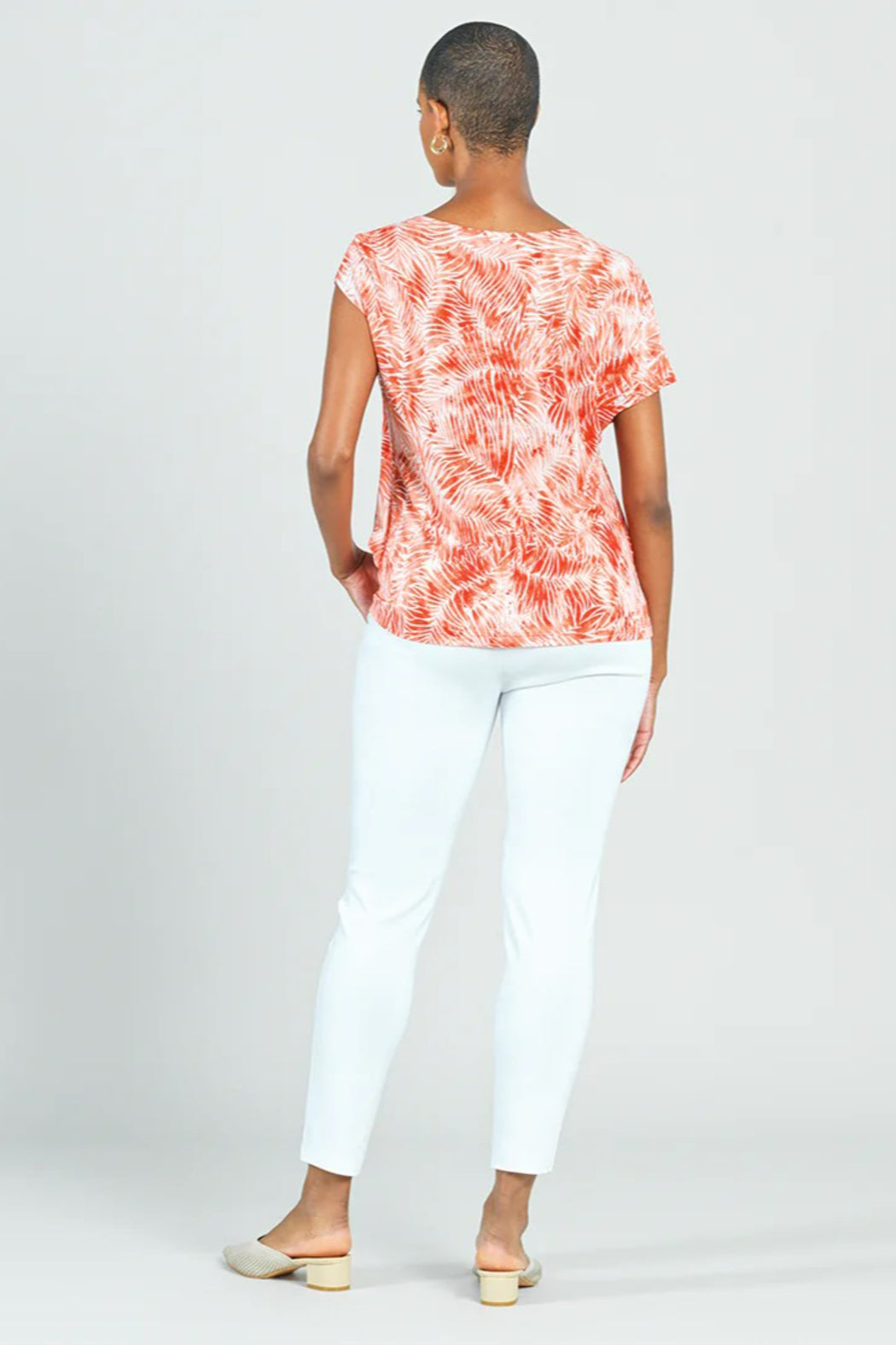 Palm-Print Ruffle Cap-Sleeve Top