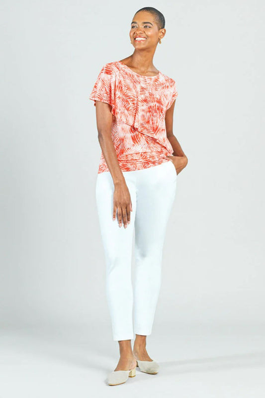 Palm-Print Ruffle Cap-Sleeve Top