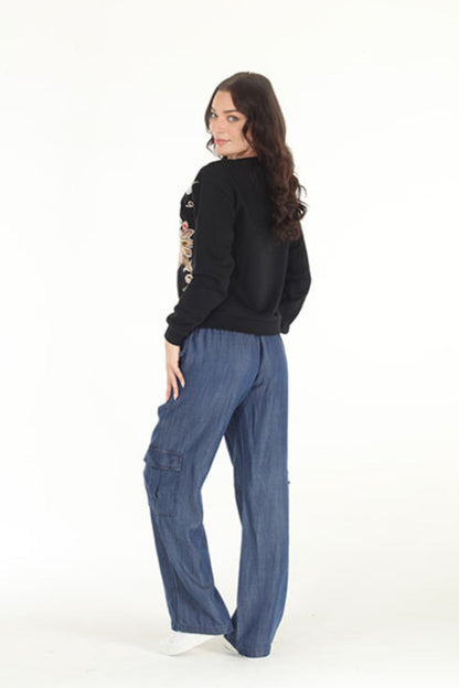 Black Embroidered Sweatshirt