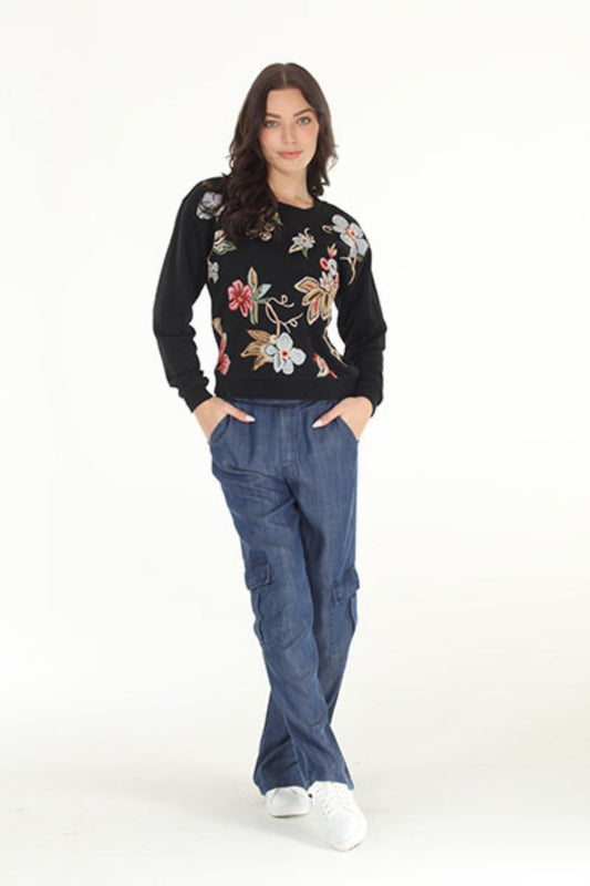 Black Embroidered Sweatshirt