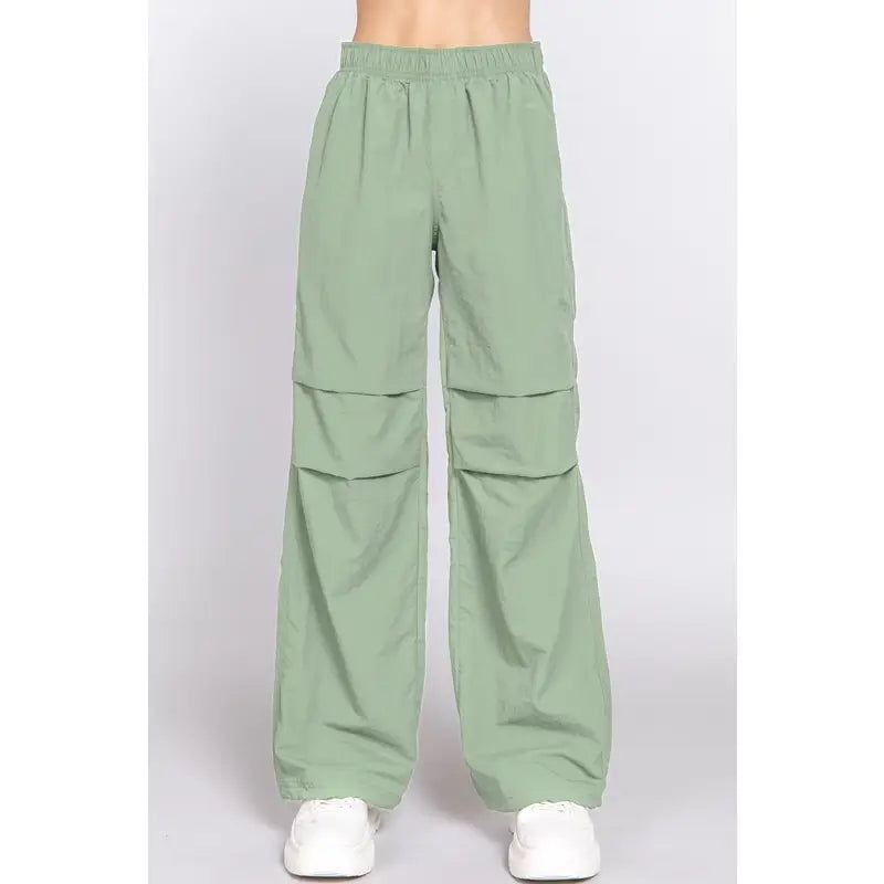 Sage Elastic Waist Parachute Pants