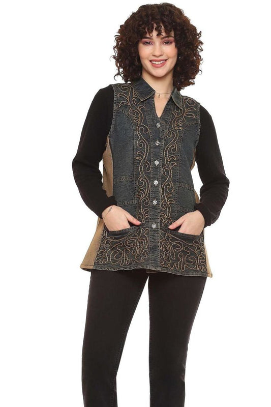 Denim Embroidered Vest