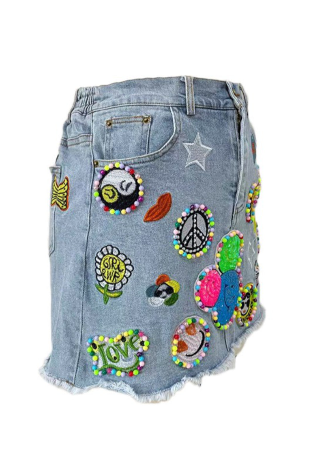 Patched Denim Skirt