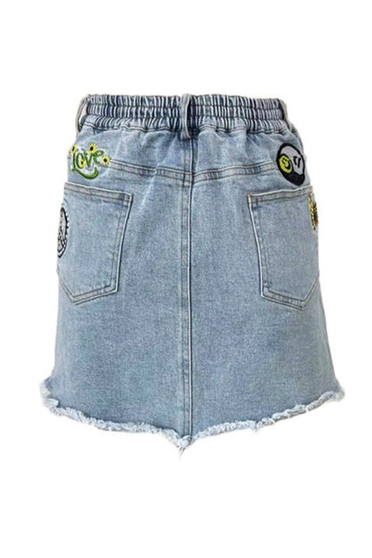 Patched Denim Skirt