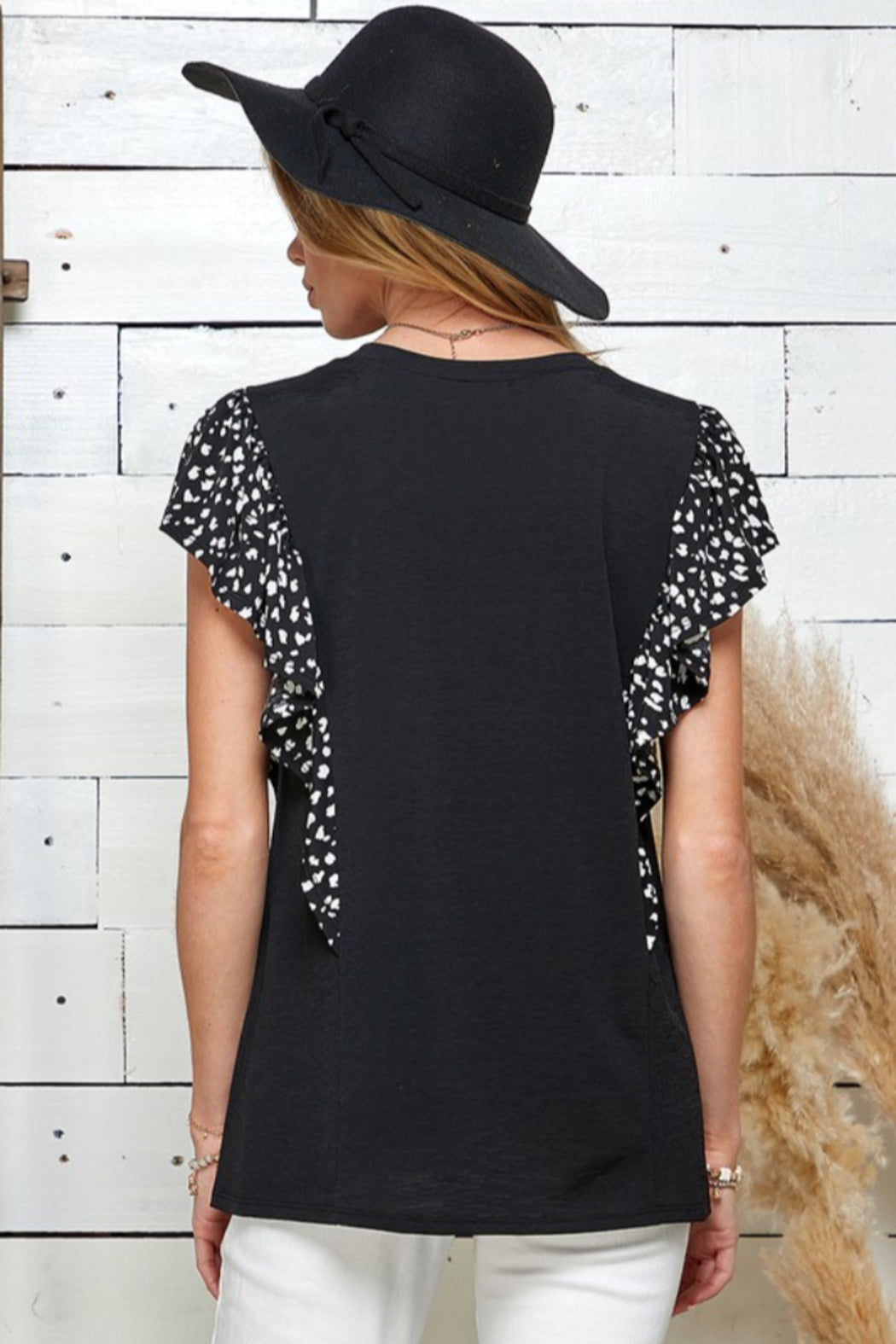 Patterned Flutter Sleeve Top