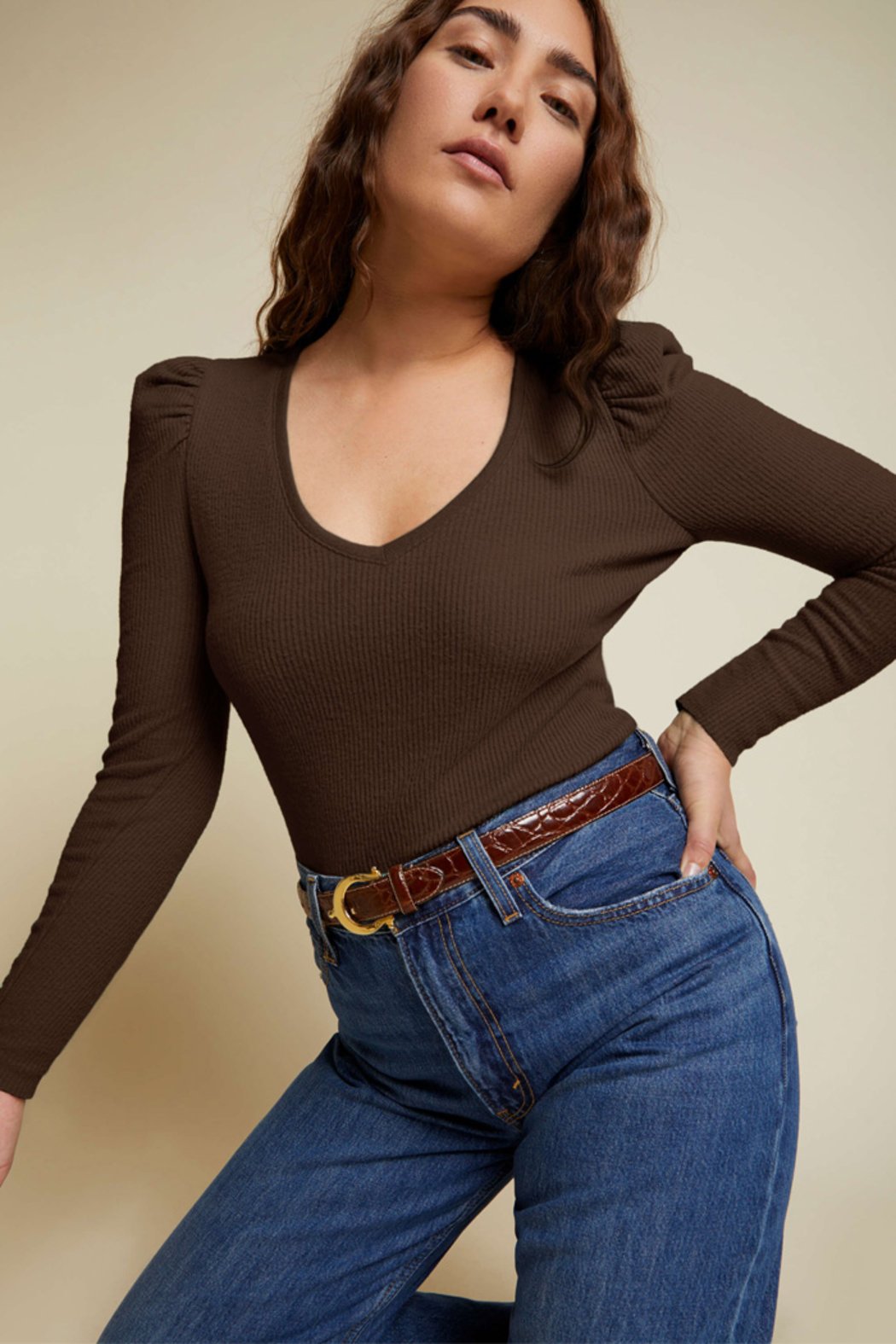 Peri Puff Shoulder Rib Top