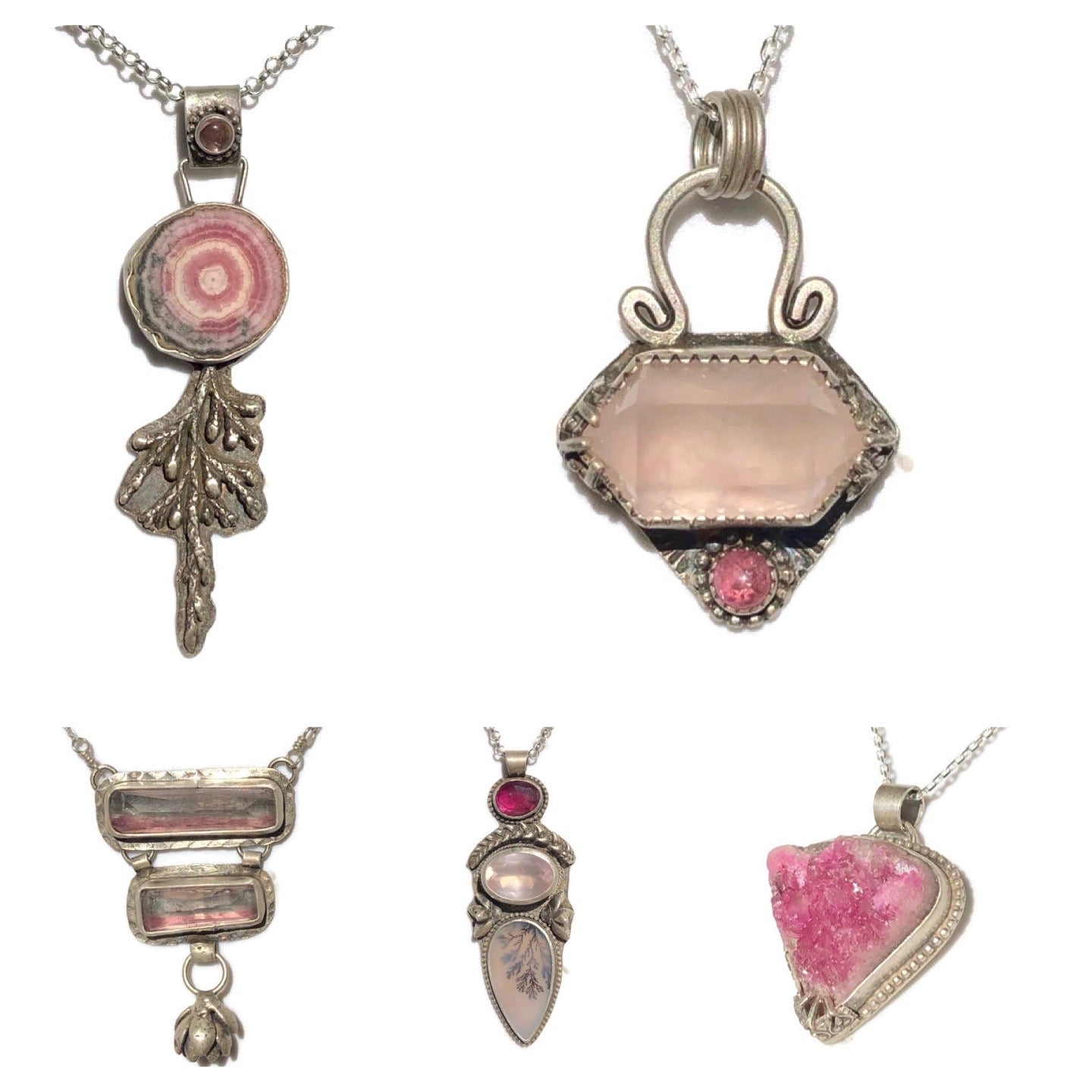 Pink Tourmaline Double Bar Necklace With Succulent