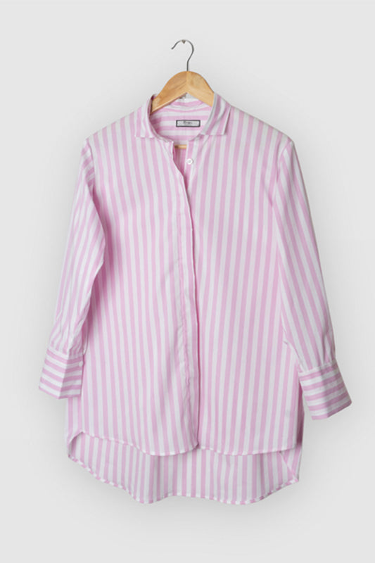 PINK BOLD STRIPES STRETCH OVERSIZED SHIRT