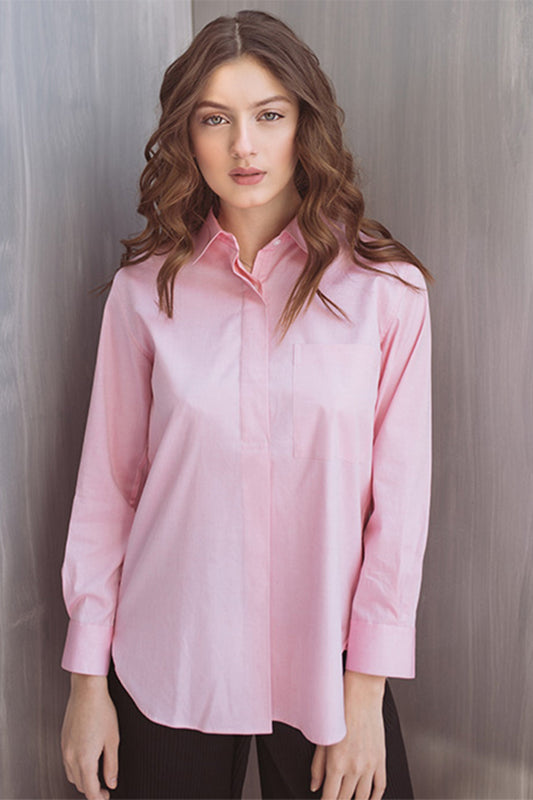 PINK POPVER SHIRT WITH FRONT PLEAT