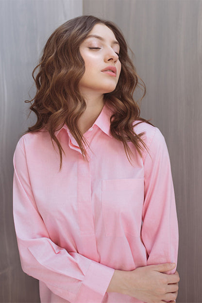 PINK POPVER SHIRT WITH FRONT PLEAT