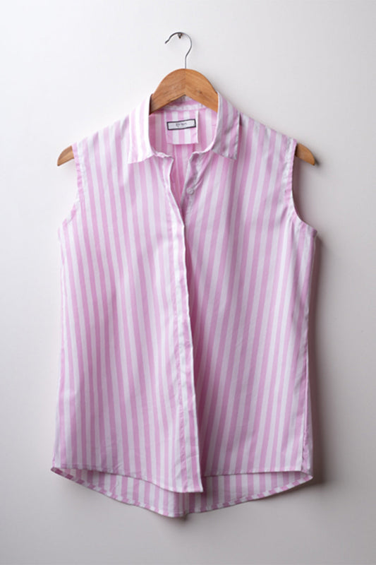 PINK STRETCH STRIPES SLEEVELESS SHIRT