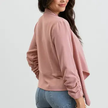 Dusty Pink 3/4 Rouched Sleeve Blazer