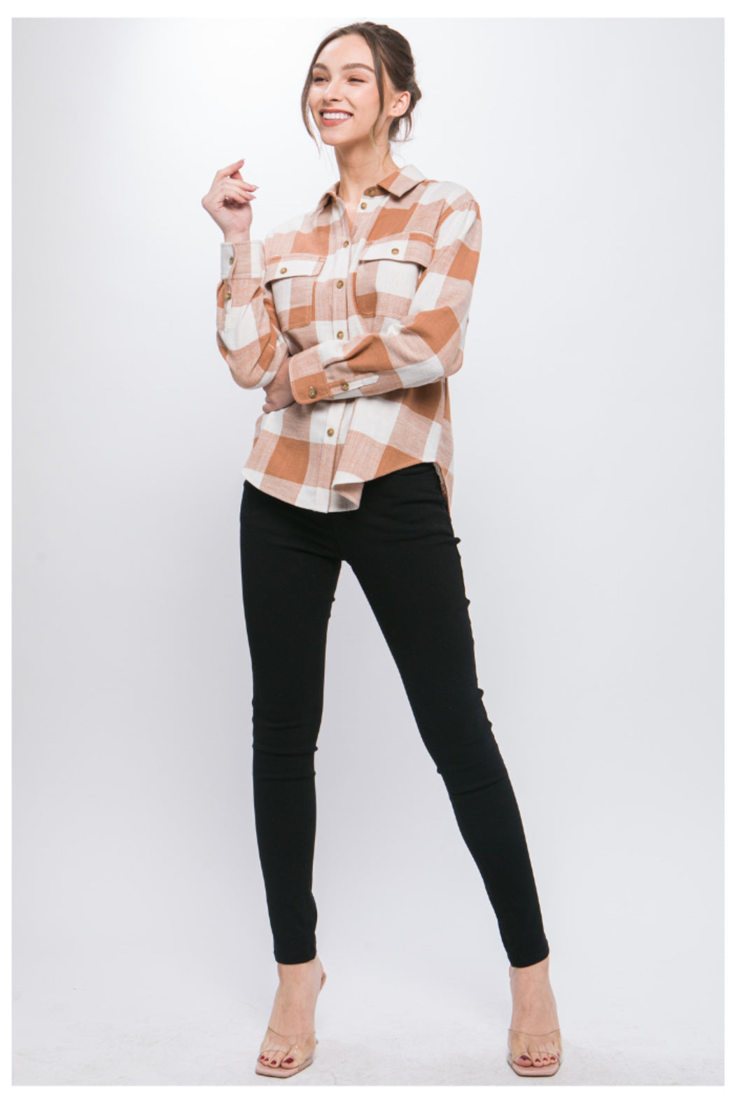 PLAID COLLARED SHIRT WITH FRONT POCKETS