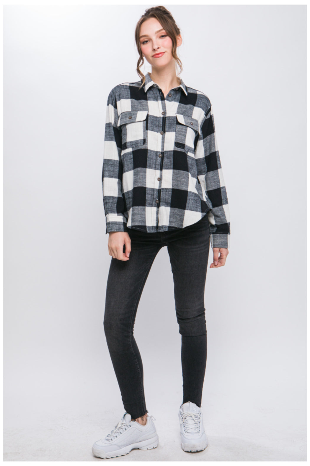 PLAID COLLARED SHIRT WITH FRONT POCKETS