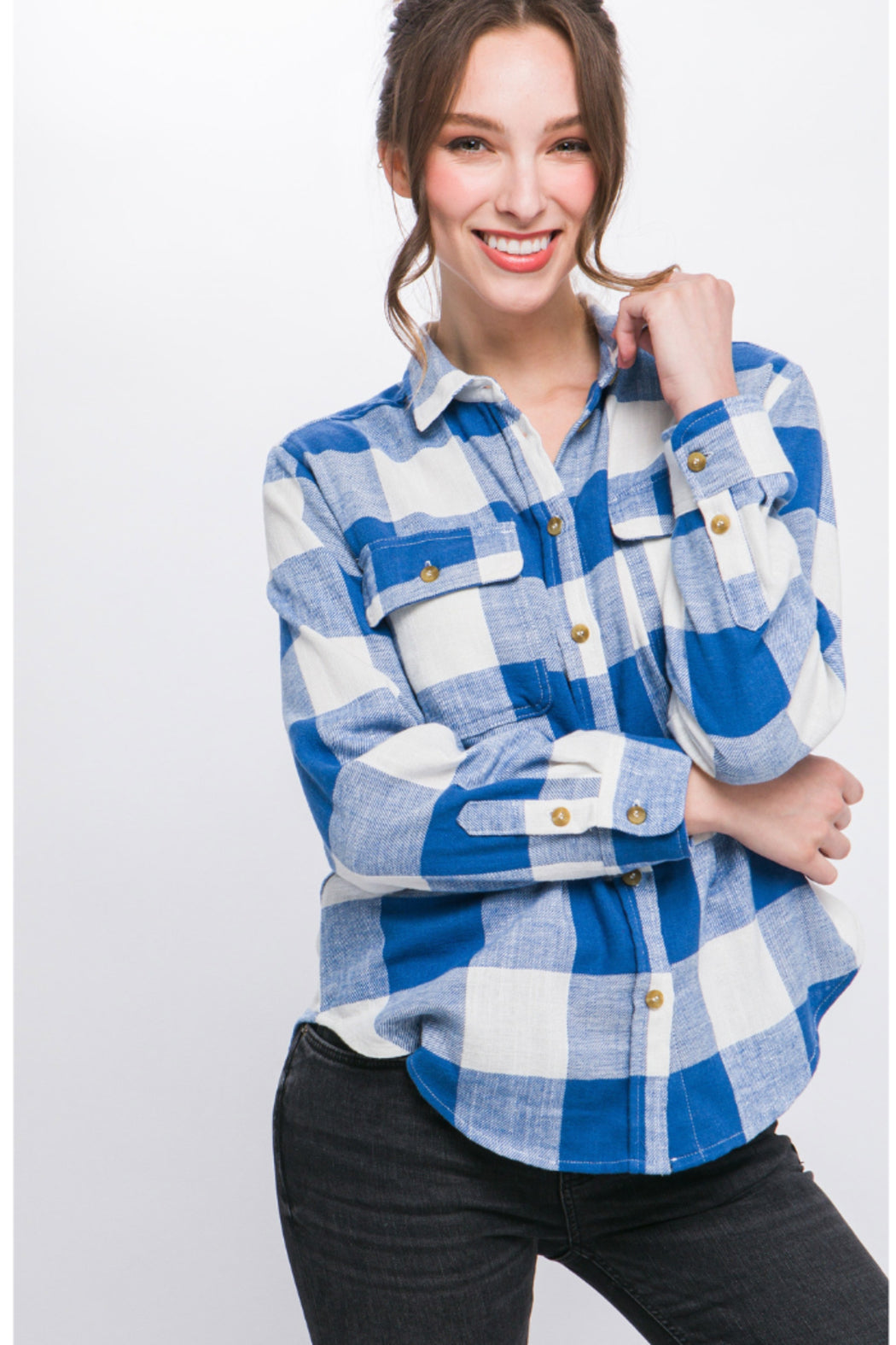 PLAID COLLARED SHIRT WITH FRONT POCKETS