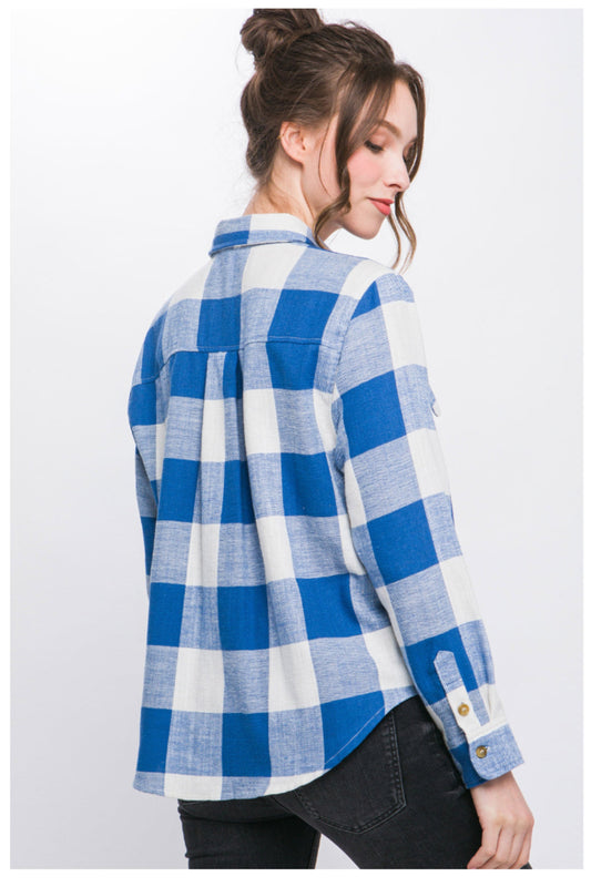 PLAID COLLARED SHIRT WITH FRONT POCKETS