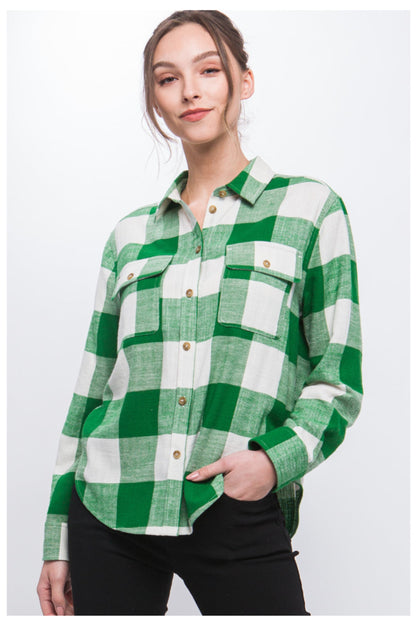 PLAID COLLARED SHIRT WITH FRONT POCKETS