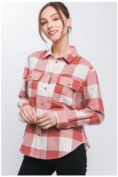 PLAID COLLARED SHIRT WITH FRONT POCKETS