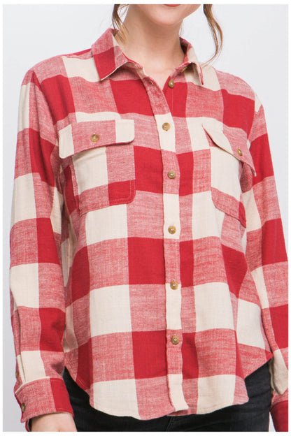 PLAID COLLARED SHIRT WITH FRONT POCKETS