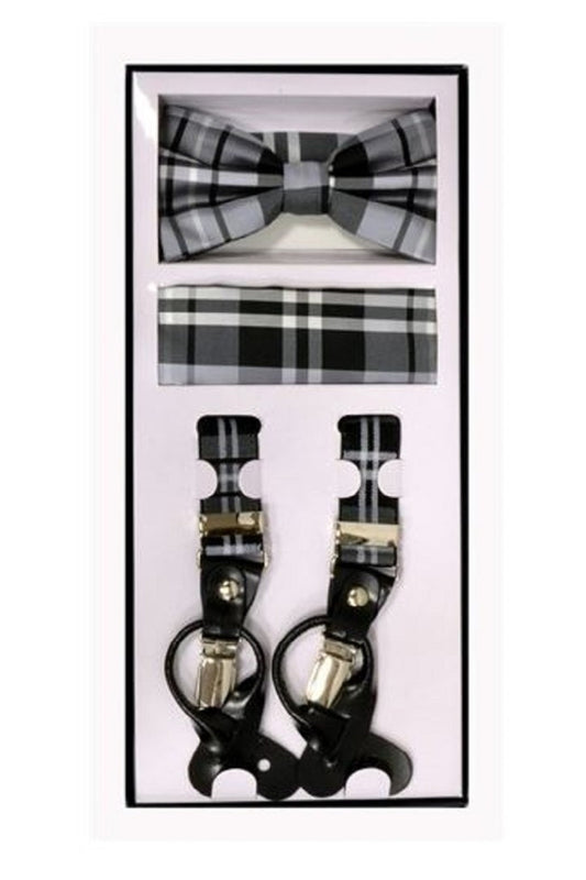 Plaid Gray Suspender Set