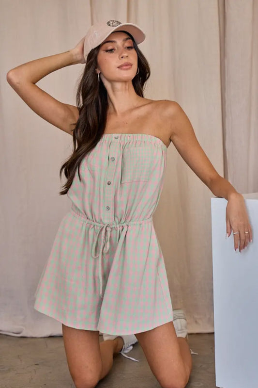 Plaid Tube Shorts Romper